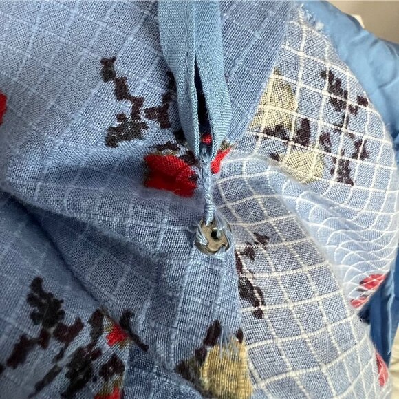 Free People Sundown Print Tunic Mini Dress M Allure Blue Combo Floral Button Tie - Picture 9 of 12